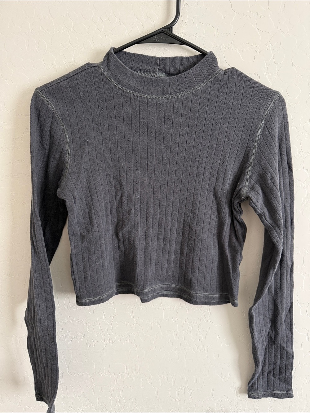 Cropped Ribbed Mock Neck Long-Sleeve Top